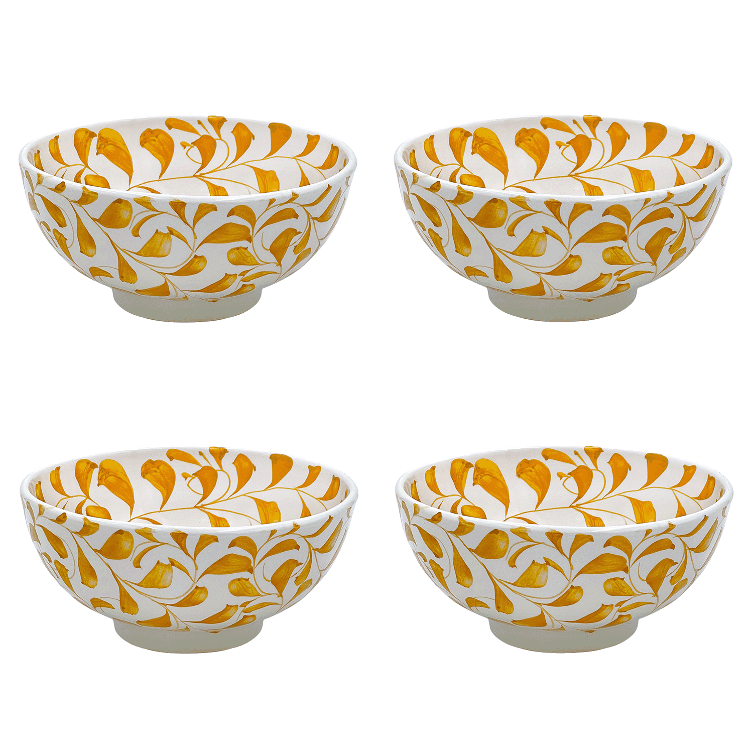 Medium Yellow Scroll Bowls (Set of 4)