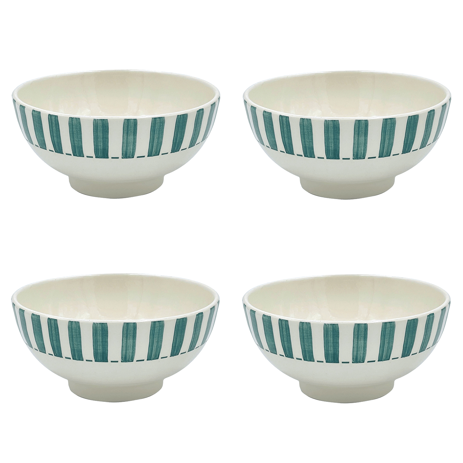 Medium Green Stripes Bowls (Set of 4)