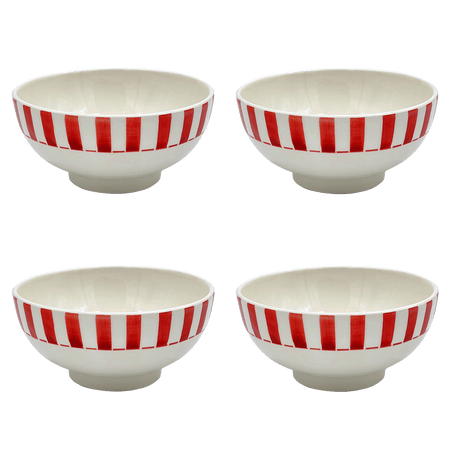 Medium Red Stripes Bowls (Set of 4)