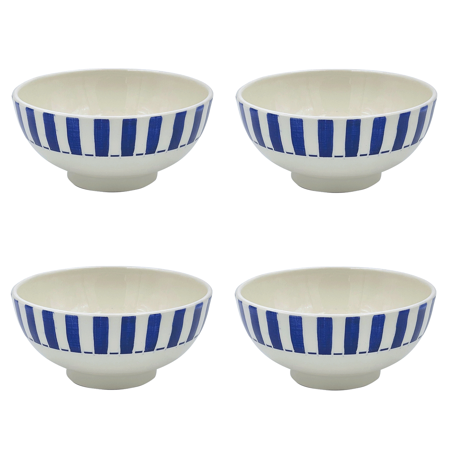 Medium Navy Blue Stripes Bowls (Set of 4)