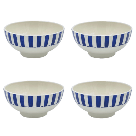 Medium Navy Blue Stripes Bowls (Set of 4)