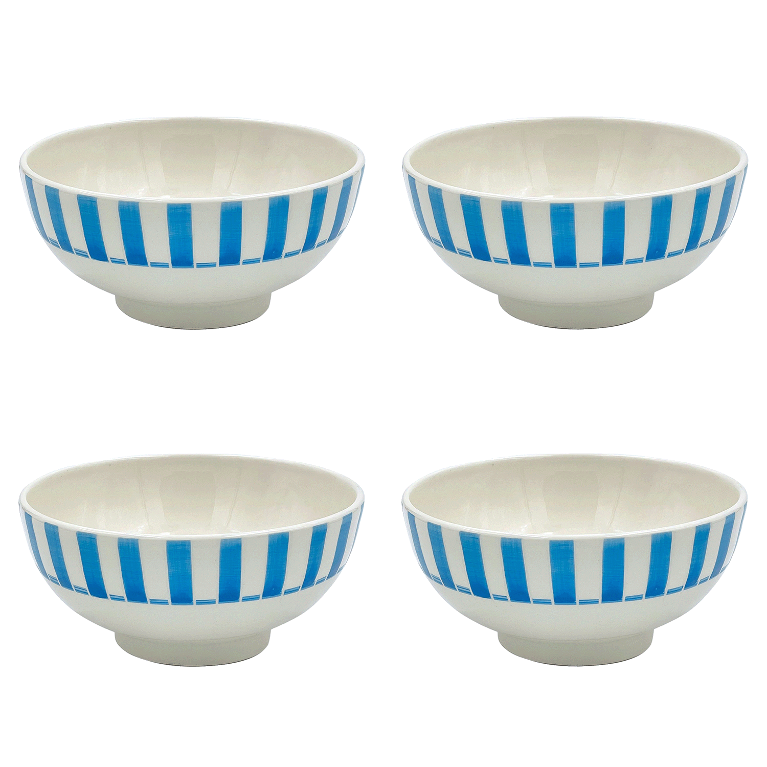 Medium Light Blue Stripes Bowls (Set of 4)