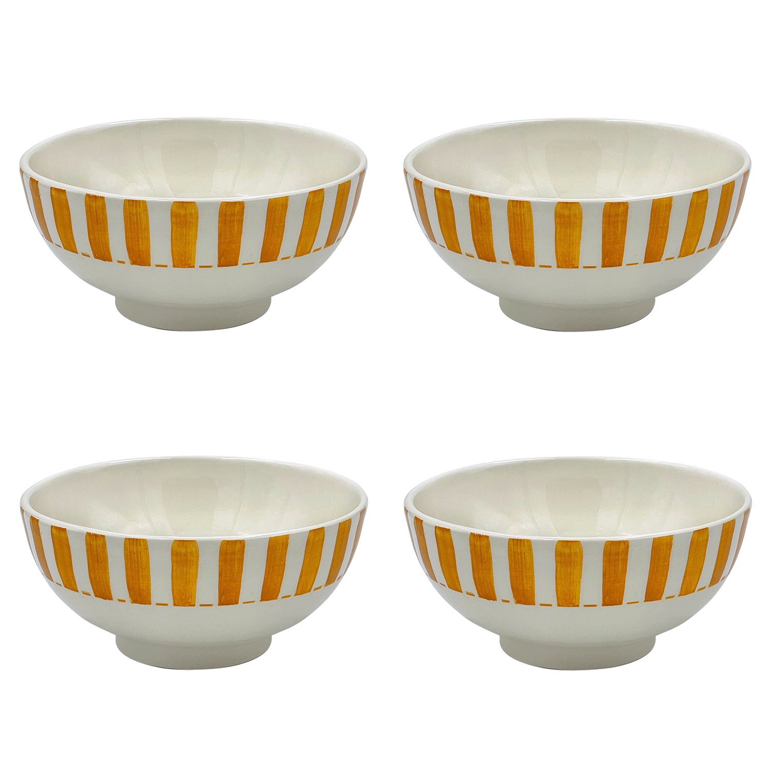 Medium Yellow Stripes Bowls (Set of 4)