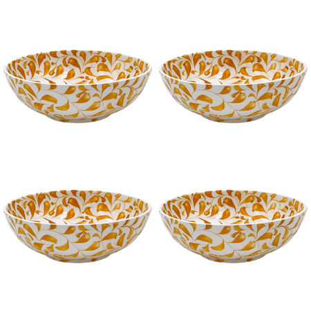Large Yellow Scroll Bowls (Set of 4)