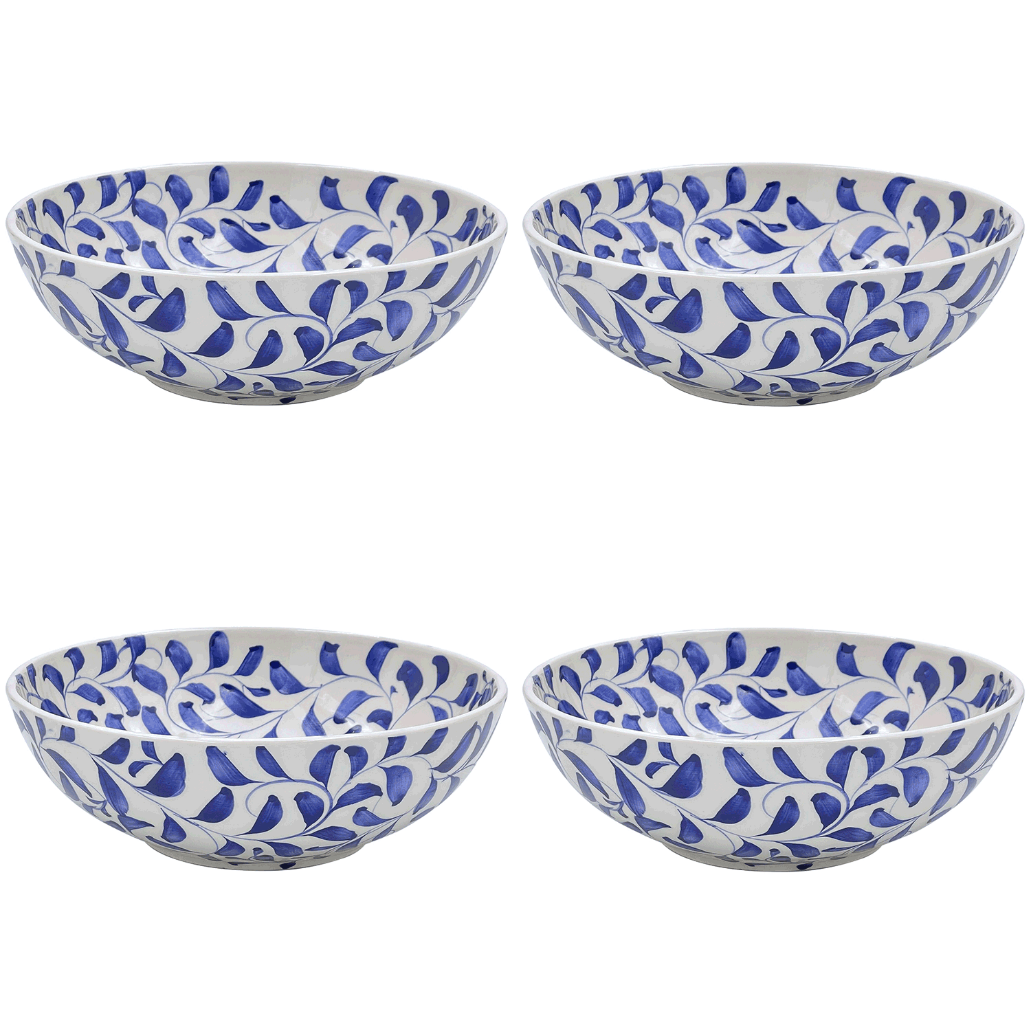 Large Navy Blue Scroll Bowls (Set of 4)