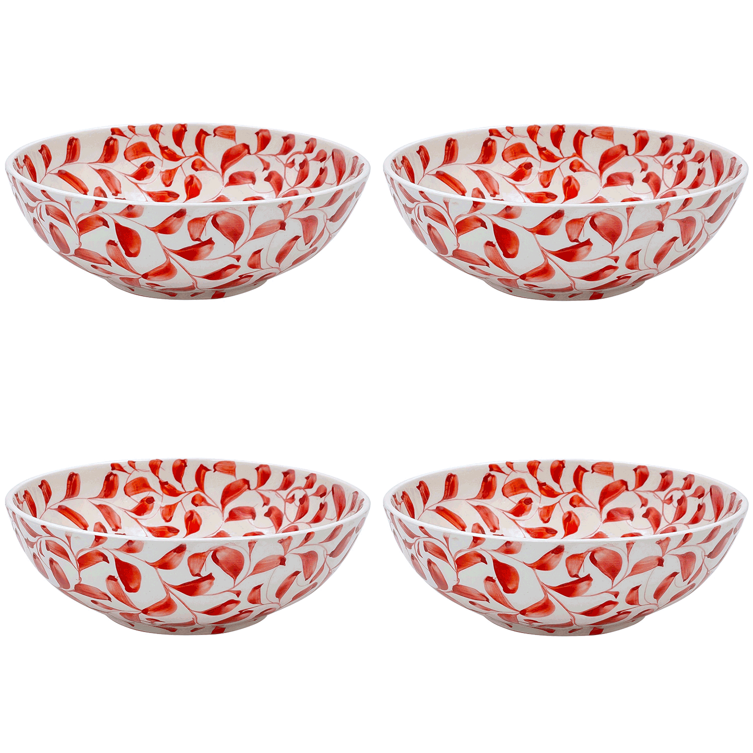 Large Red Scroll Bowls (Set of 4)