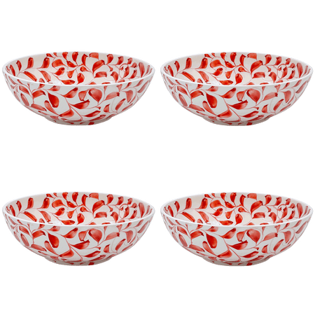 Large Red Scroll Bowls (Set of 4)
