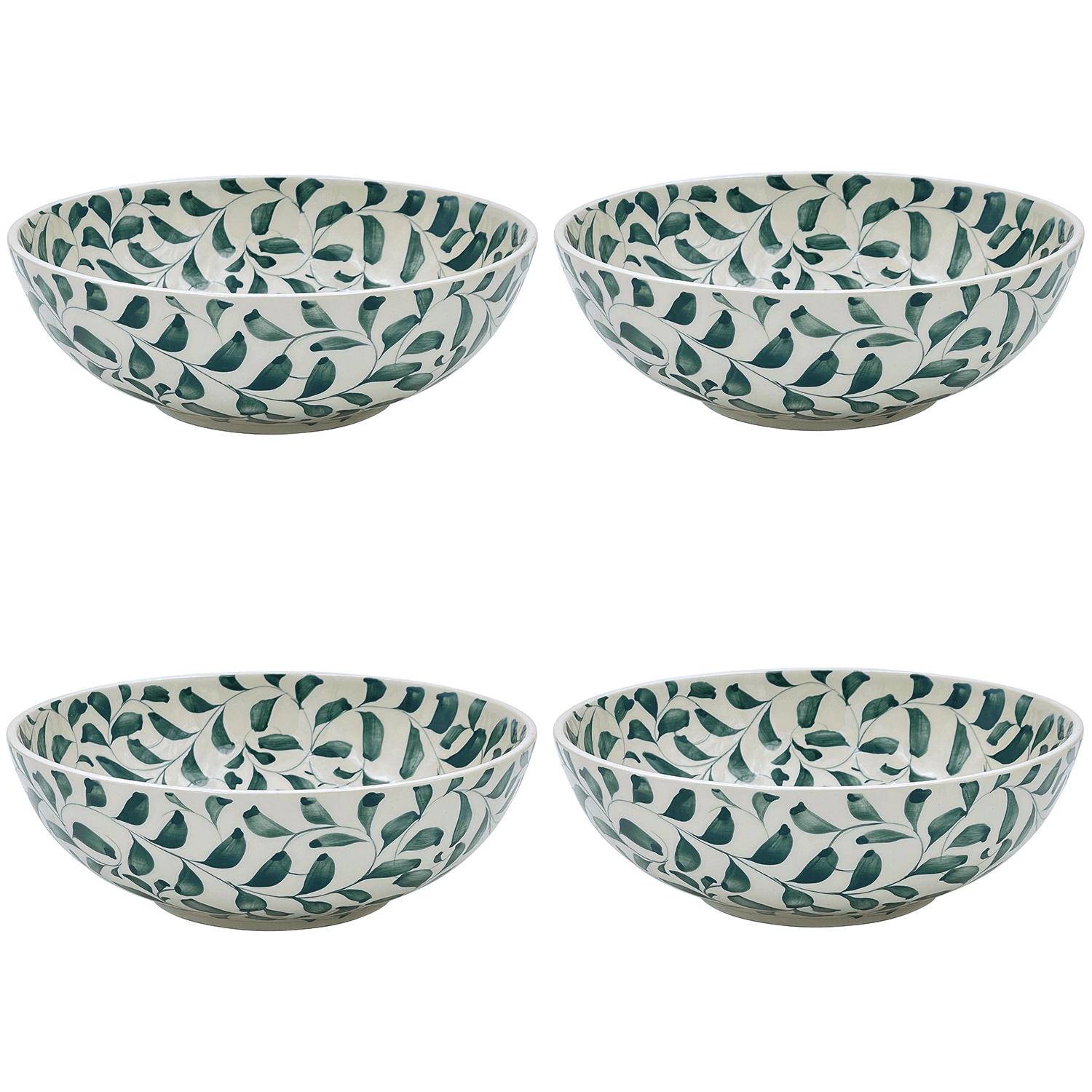 Large Green Scroll Bowls (Set of 4)