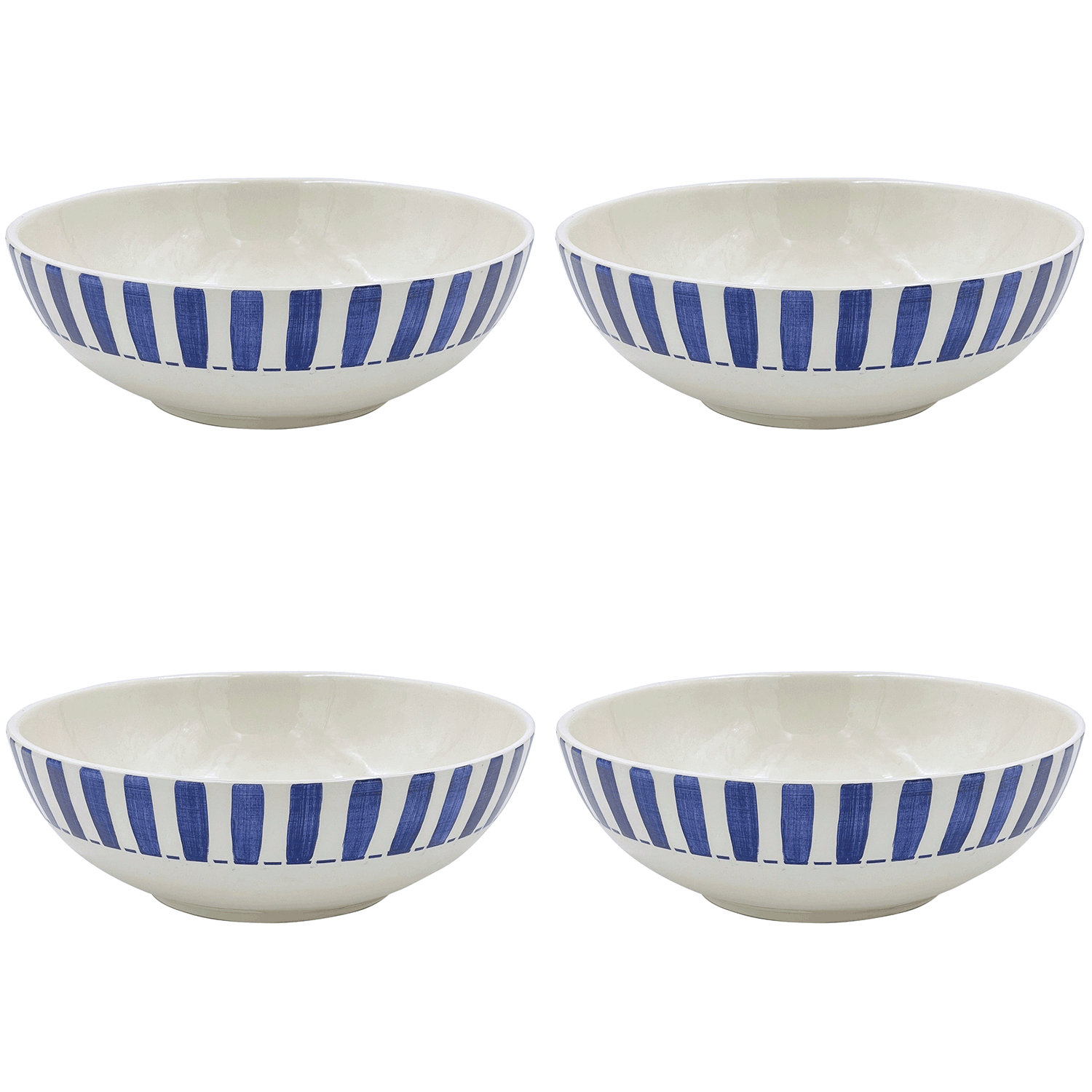 Large Navy Blue Stripes Bowls (Set of 4)