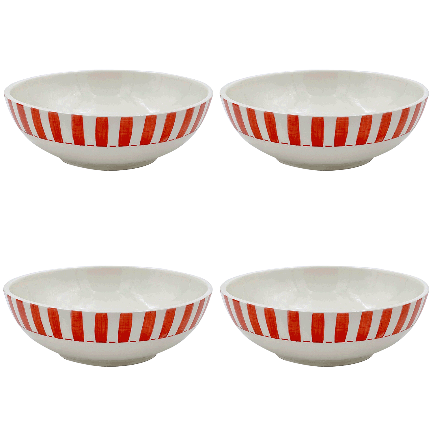 Large Red Stripes Bowls (Set of 4)