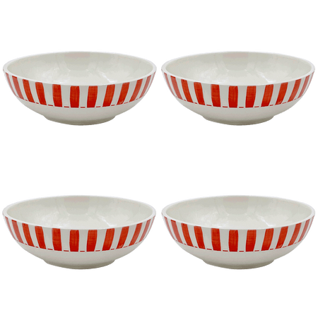 Large Red Stripes Bowls (Set of 4)