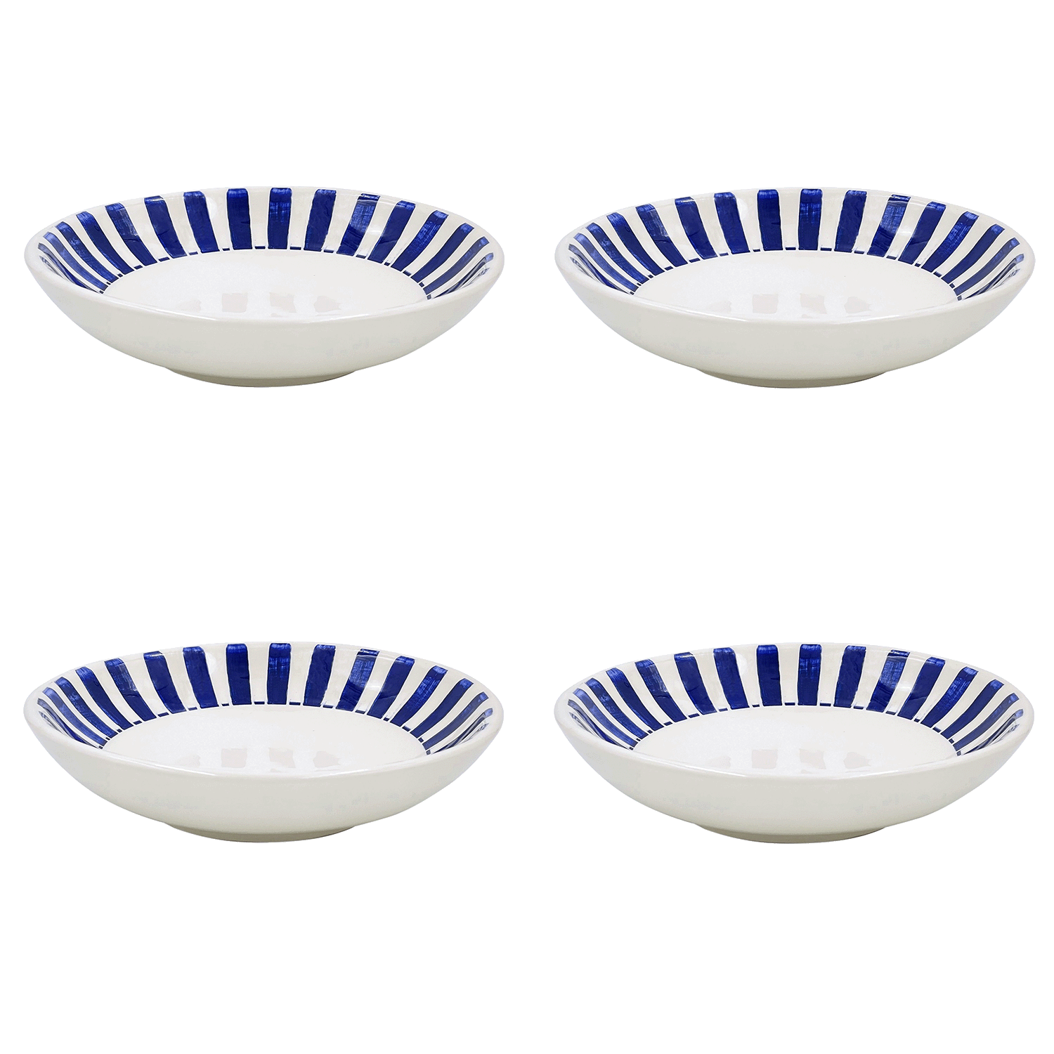 Navy Blue Stripes Pasta Bowls (Set of 4)