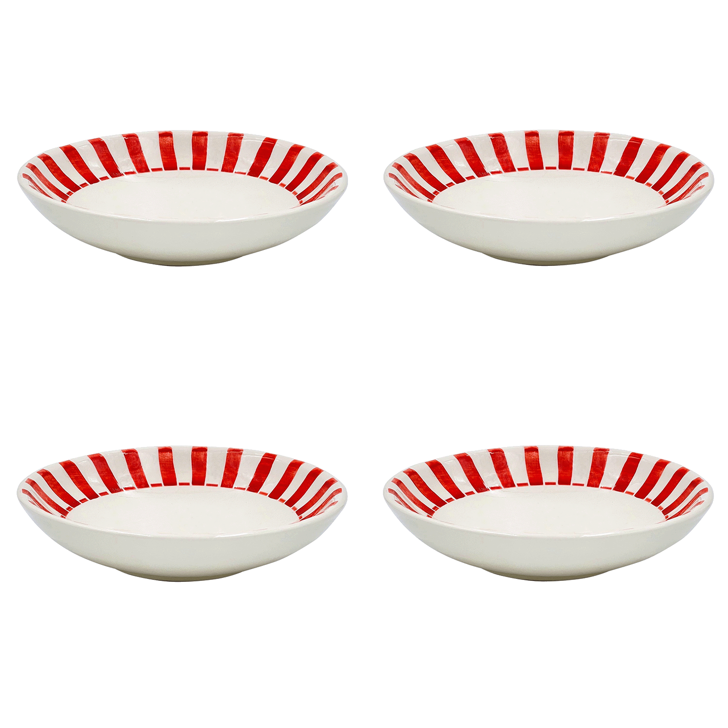 Red Stripes Pasta Bowls (Set of 4)