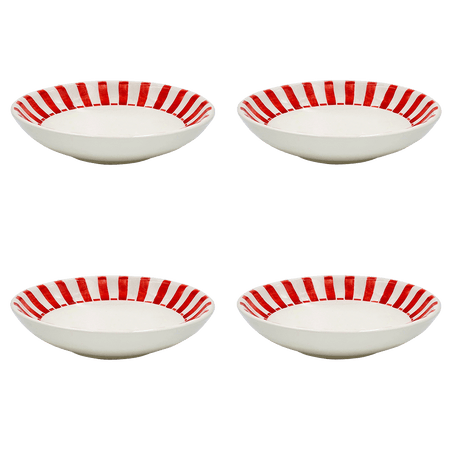 Red Stripes Pasta Bowls (Set of 4)