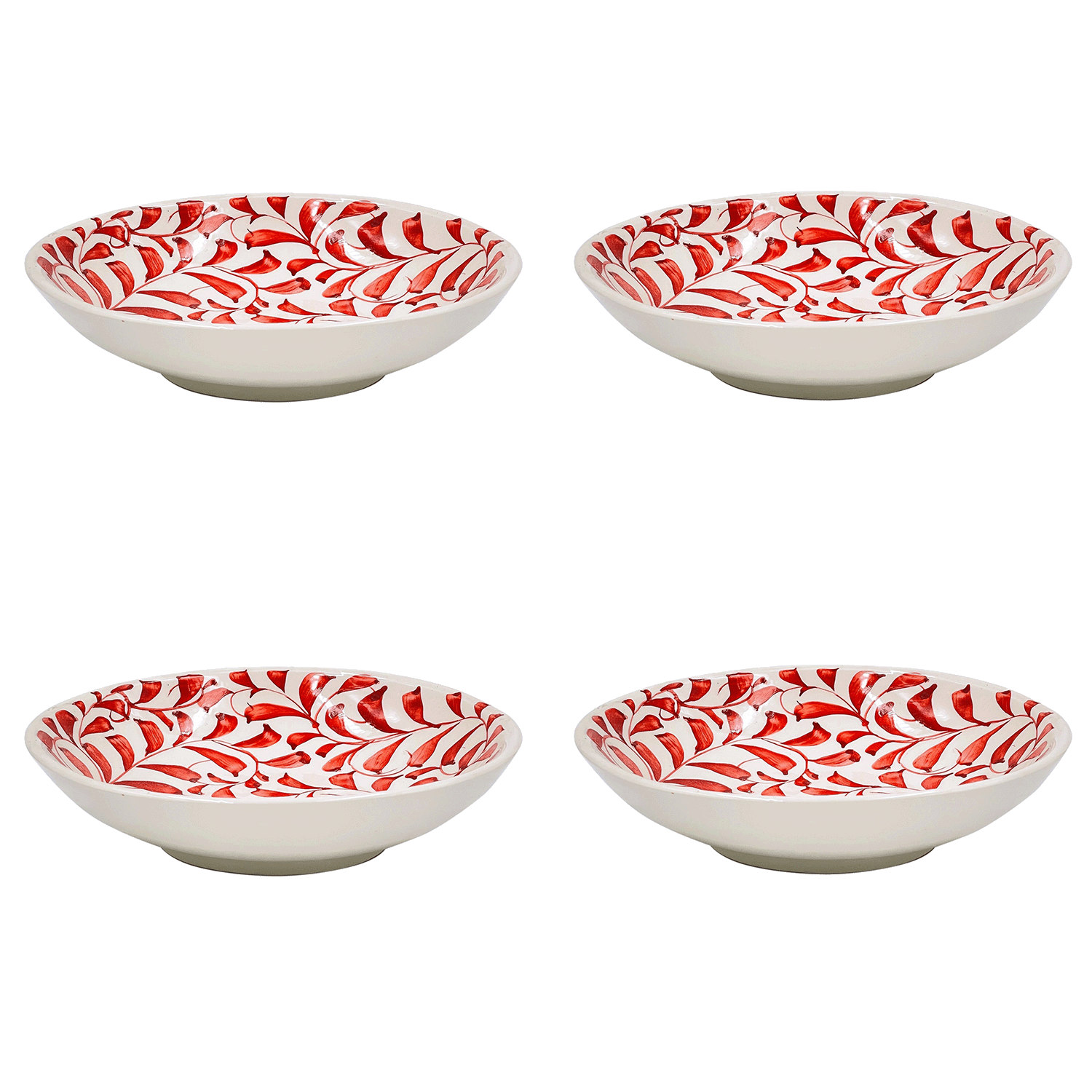 Red Scroll Pasta Bowls (Set of 4)
