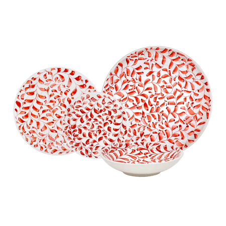 Red Scroll Dinner Set (16 Piece)