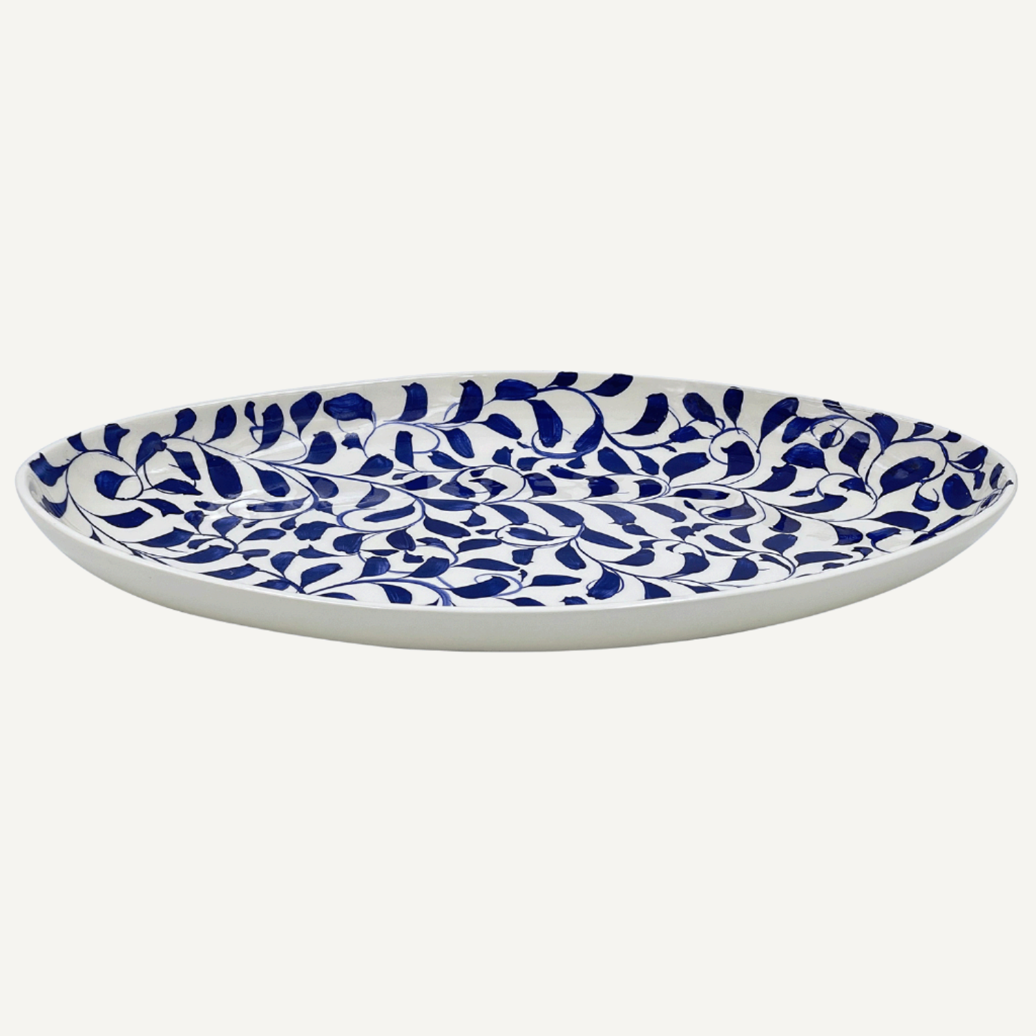 Large Navy Blue Scroll Oval Platter