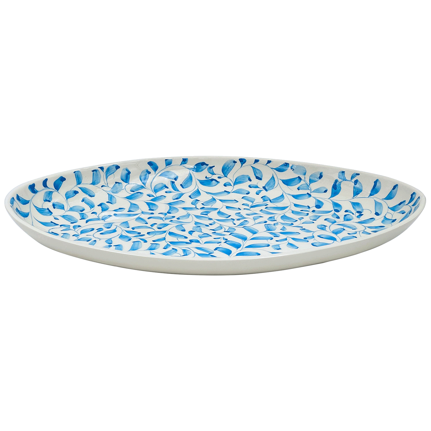 Large Light Blue Scroll Oval Platter