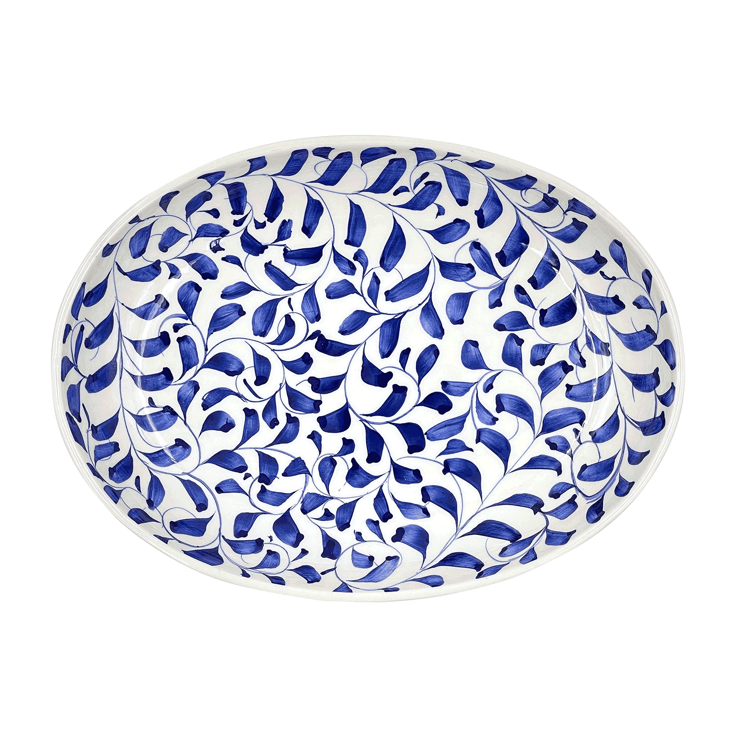 Small Navy Blue Scroll Oval Platter