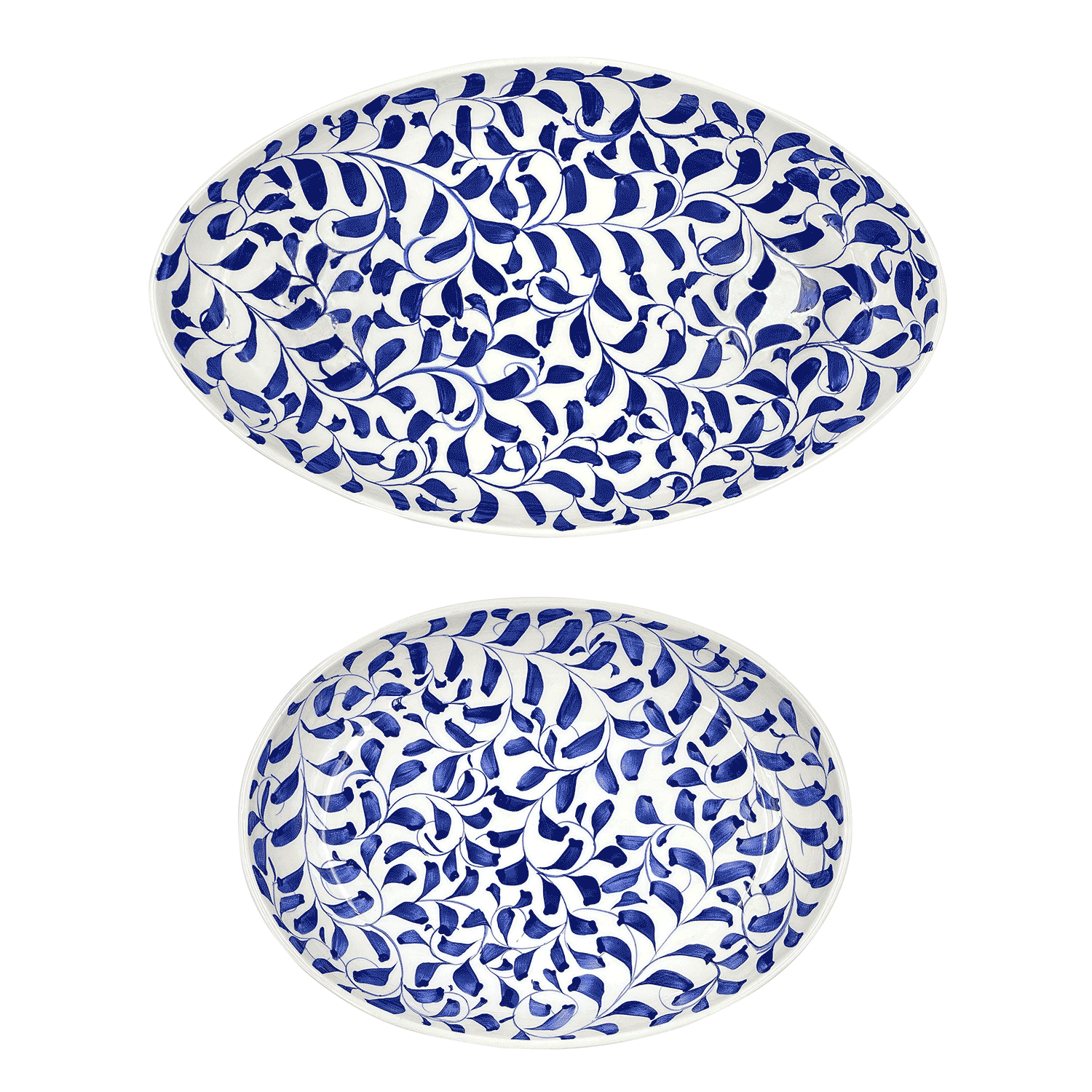 Navy Blue Scroll Serving Platters (Set of 2)