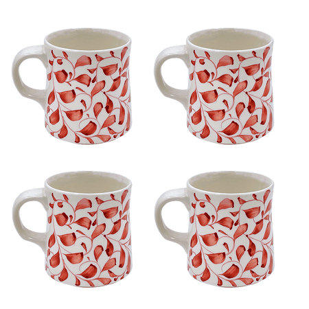 Red Scroll Mugs (Set of 4)