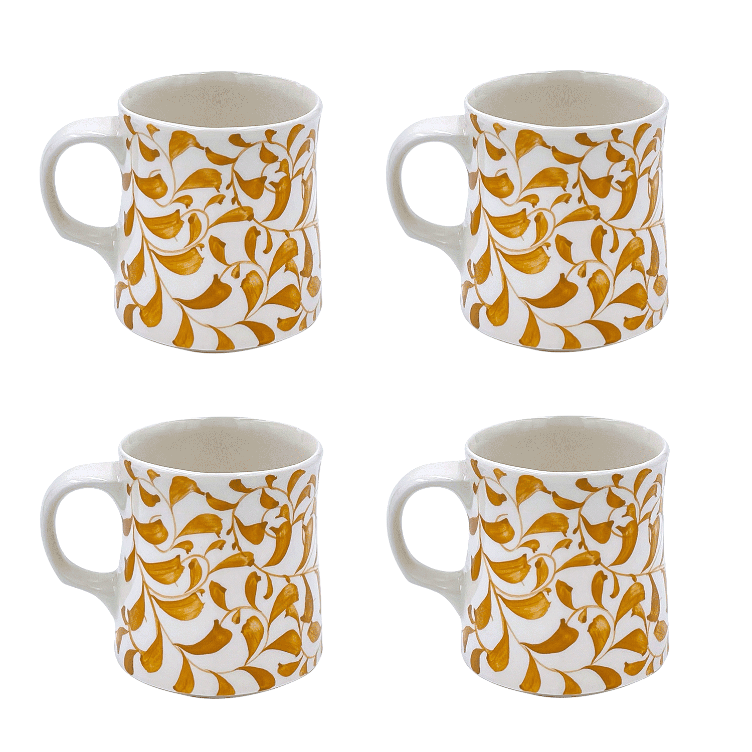 Yellow Scroll Mugs (Set of 4)