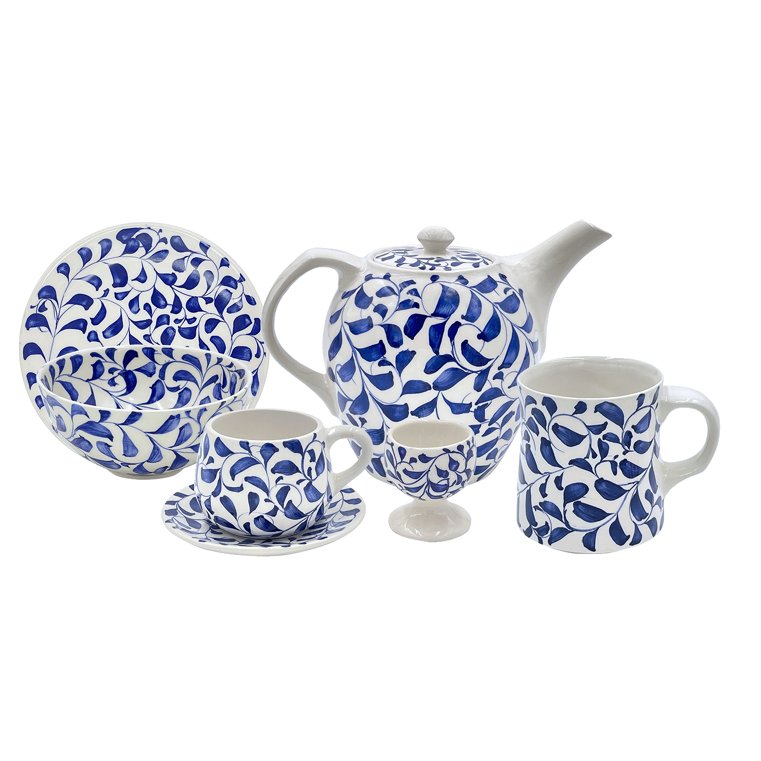 Navy Blue Scroll Breakfast Set (25 Piece)