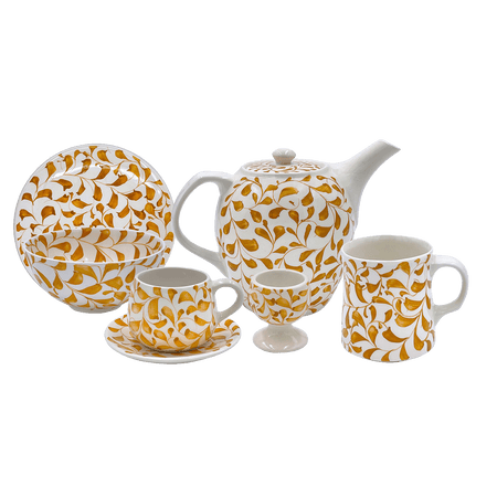 Yellow Scroll Breakfast Set (25 Piece)