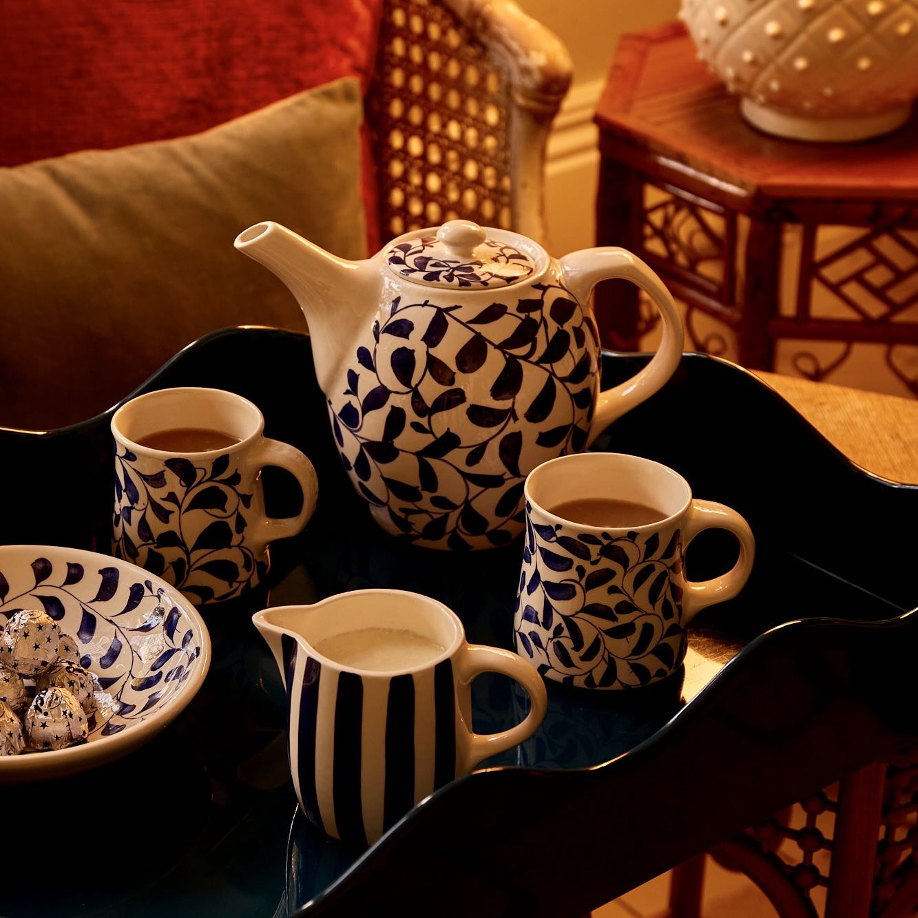 Navy Blue Stripes Milk Jug