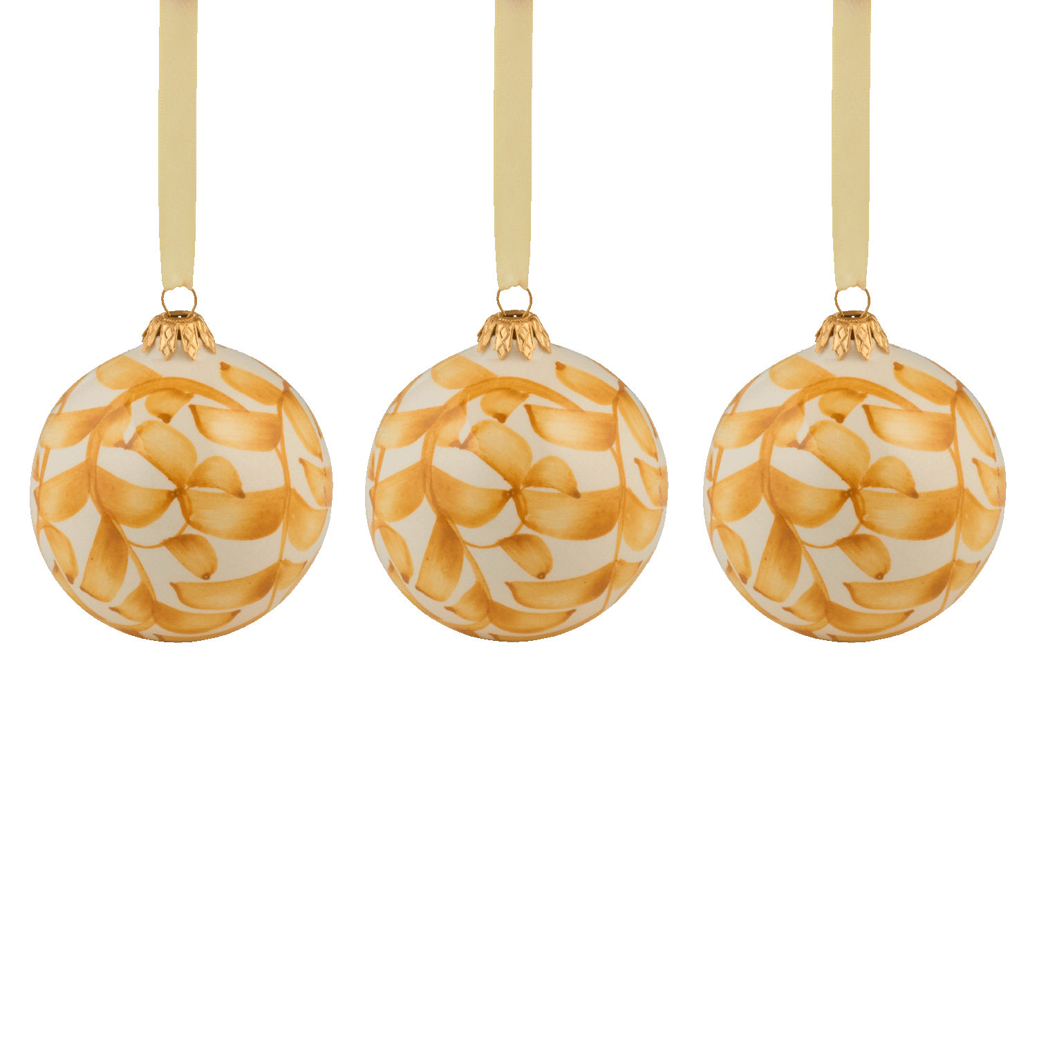 Yellow Scroll Christmas Baubles (Set of 3)