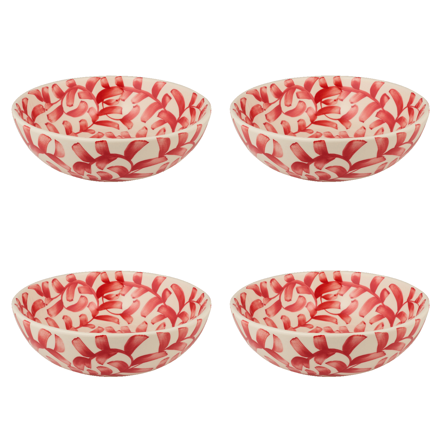 Medium Red Scroll Bowls (Set of 4)