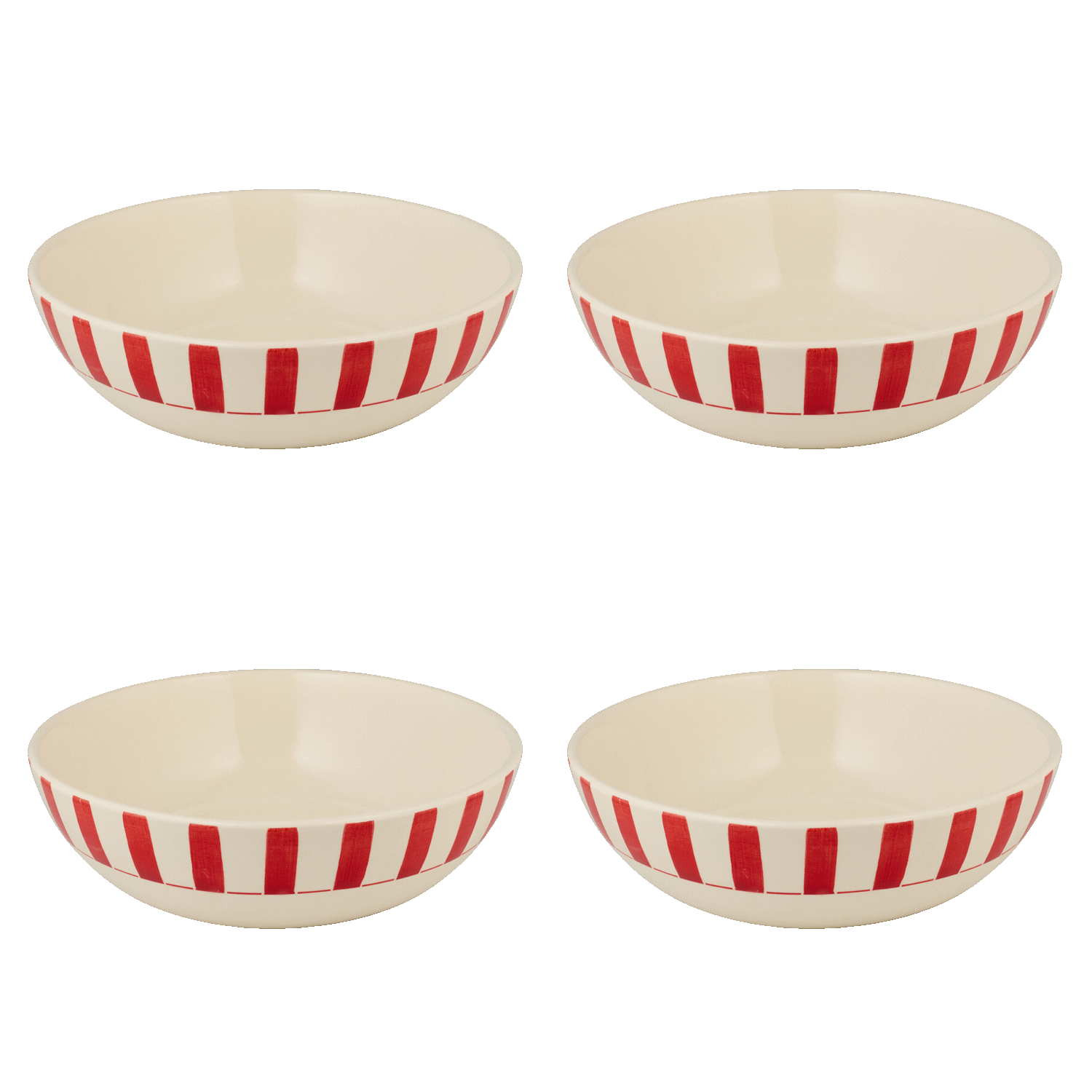 Medium Red Stripes Bowls (Set of 4)