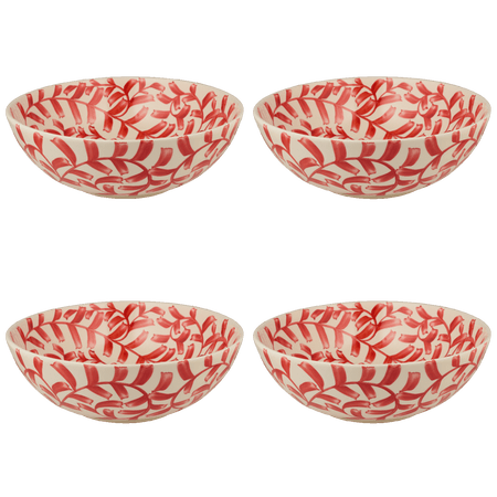 Large Red Scroll Bowls (Set of 4)