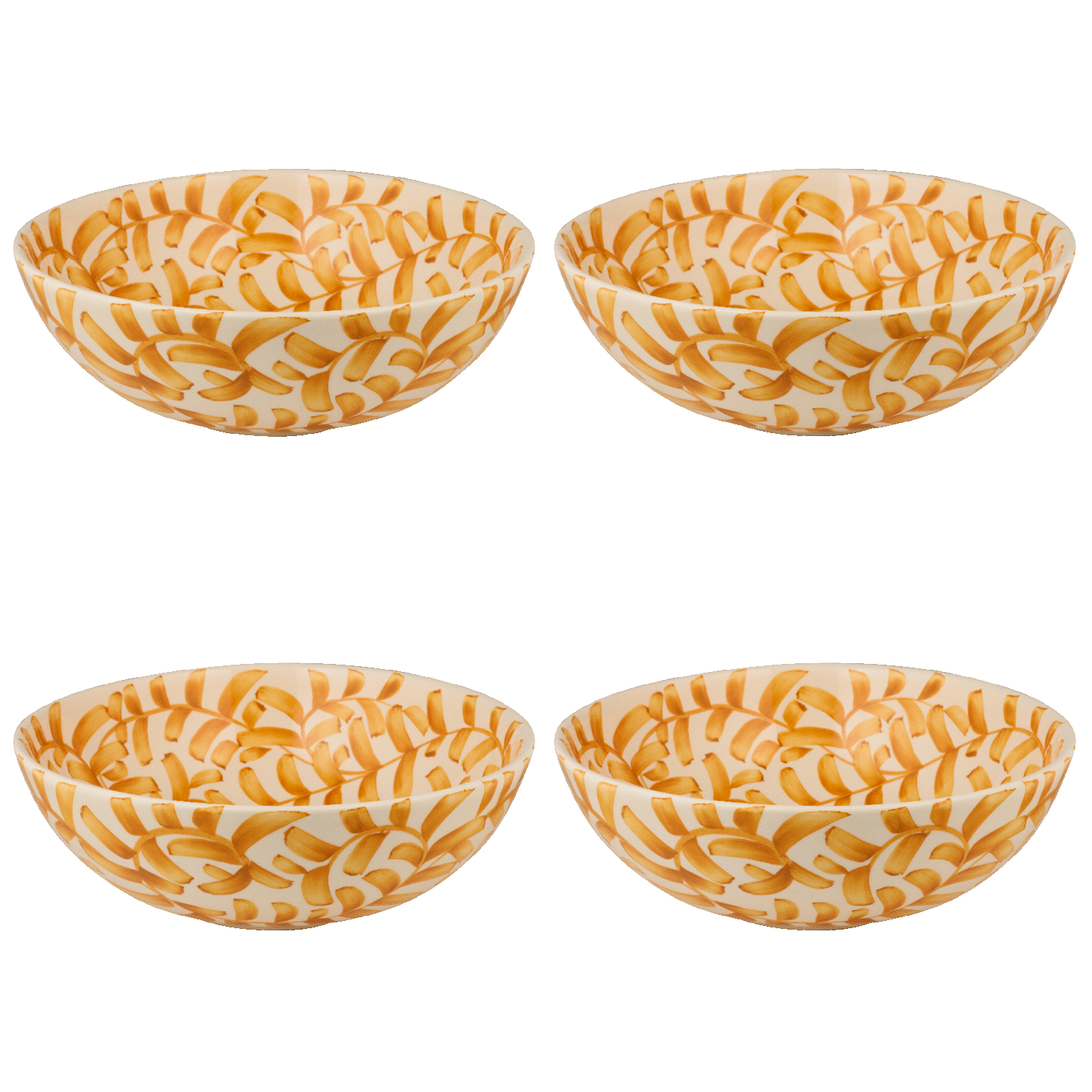 Large Yellow Scroll Bowls (Set of 4)