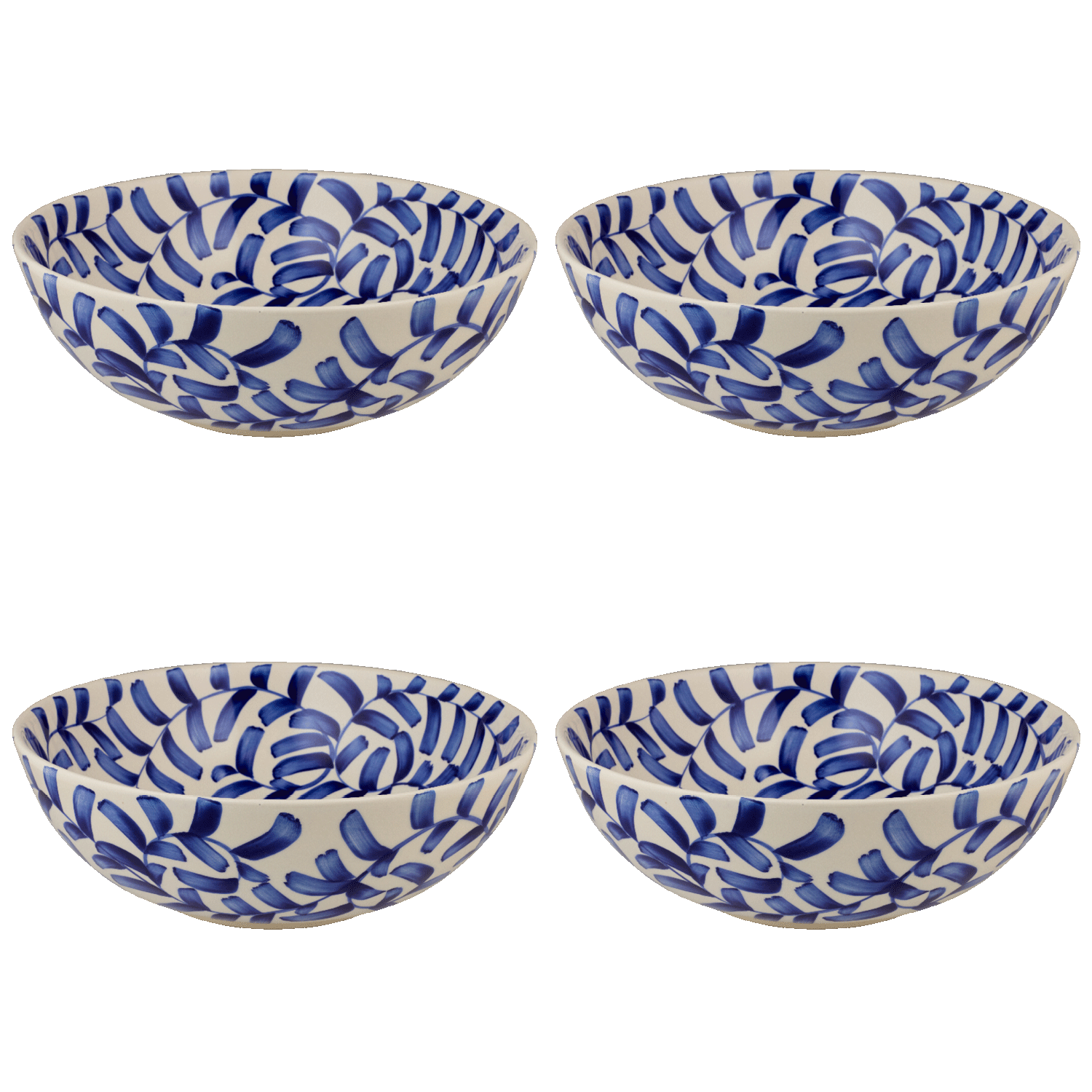 Large Navy Blue Scroll Bowls (Set of 4)