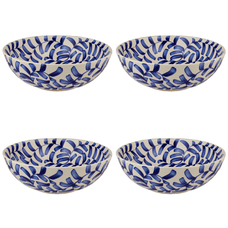 Large Navy Blue Scroll Bowls (Set of 4)