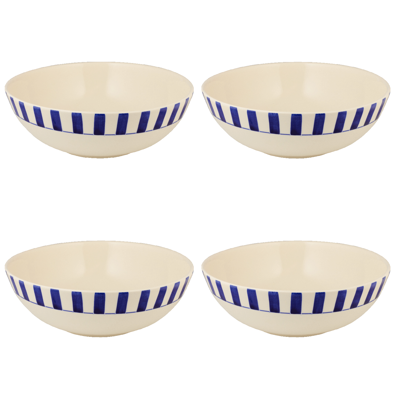 Large Navy Blue Stripes Bowls (Set of 4)
