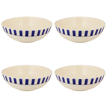 Large Navy Blue Stripes Bowls (Set of 4)