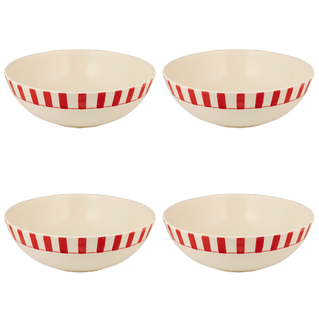 Large Red Stripes Bowls (Set of 4)