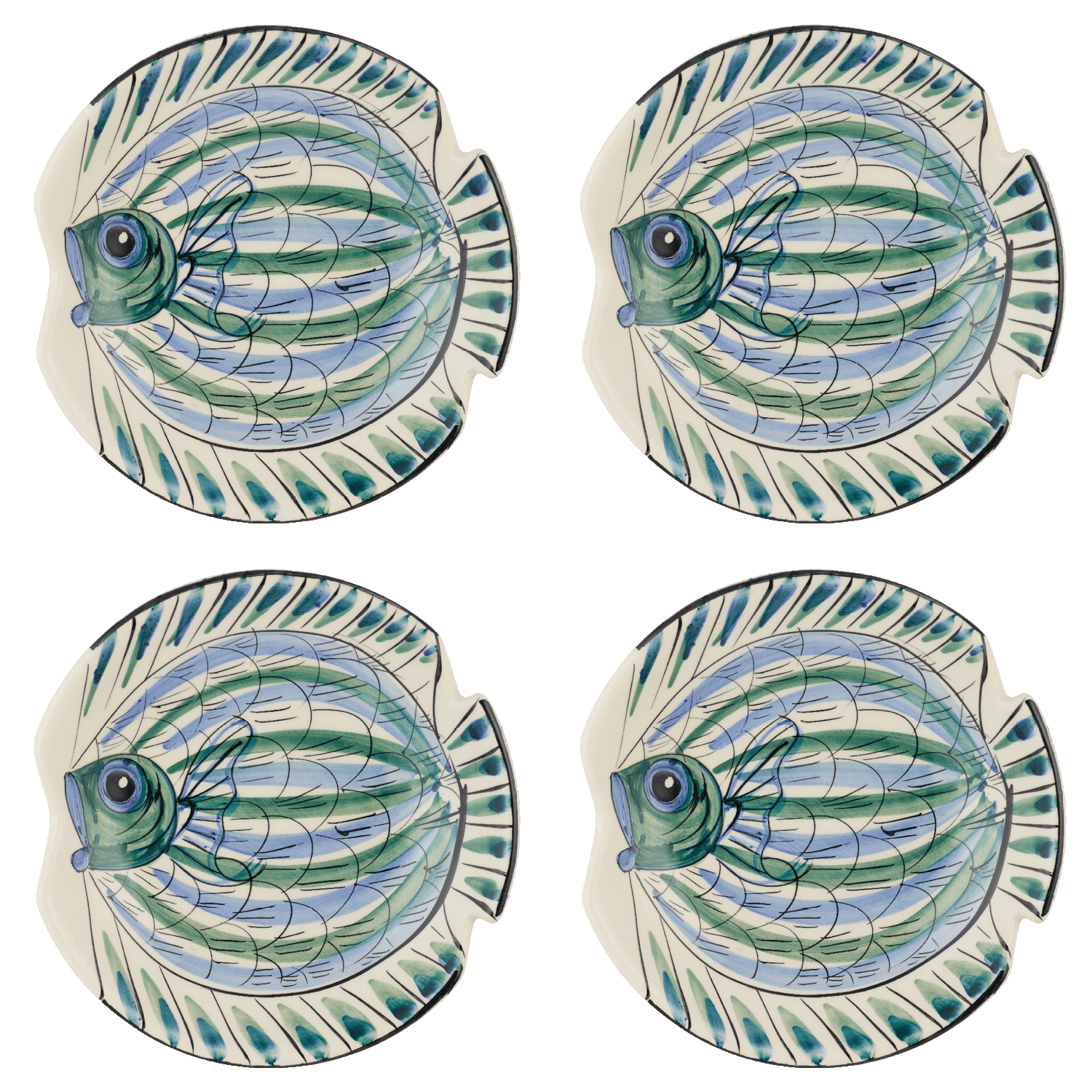 Blue Romina Fish Pasta Bowls (Set of 4)