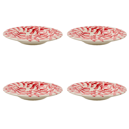 Red Scroll Pasta Plates (Set of 4)