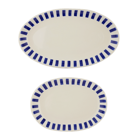 Navy Blue Stripes Serving Platters (Set of 2)