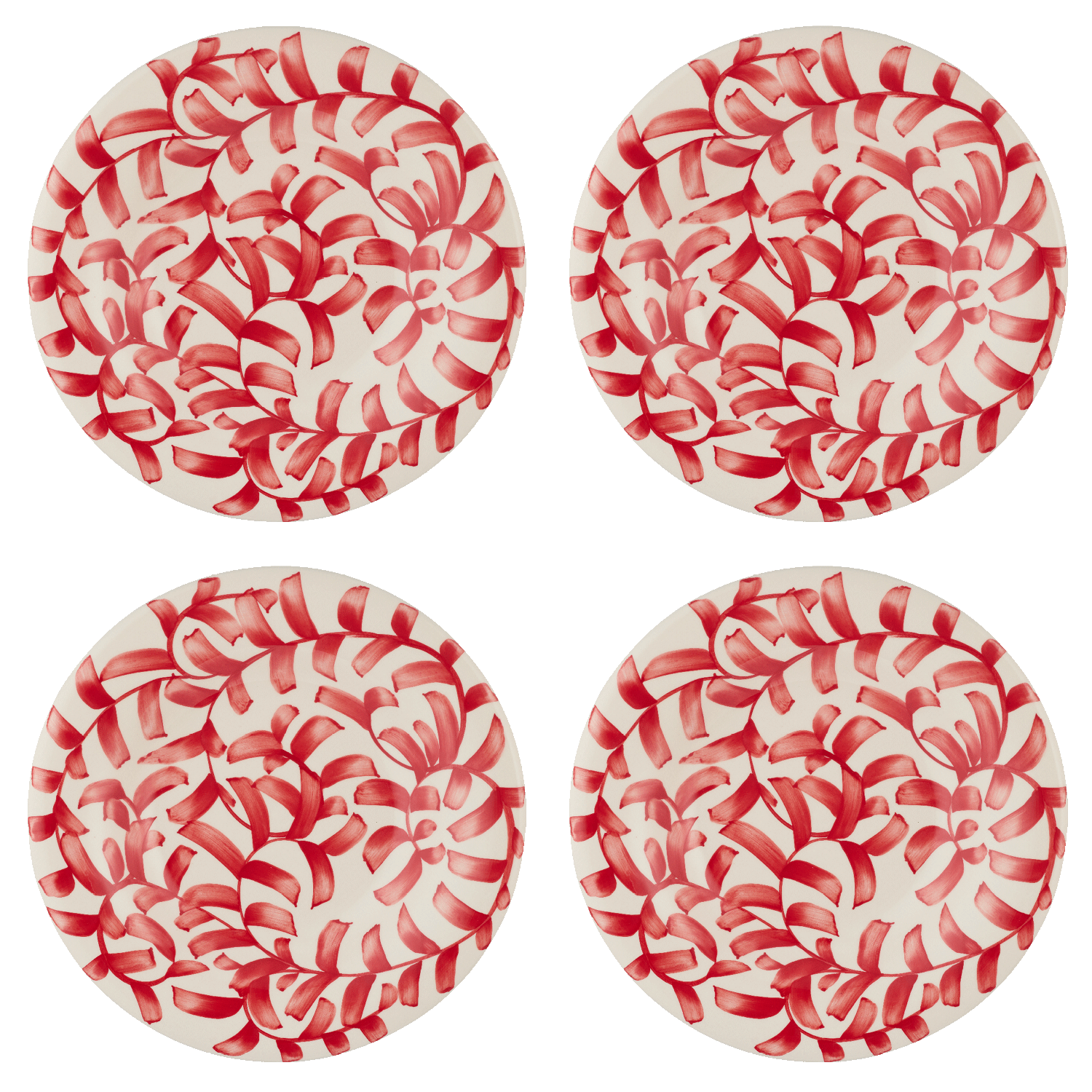 Red Scroll Pasta Plates (Set of 4)