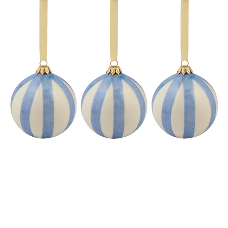 Powder Blue Stripes Christmas Bauble (Set of 3)