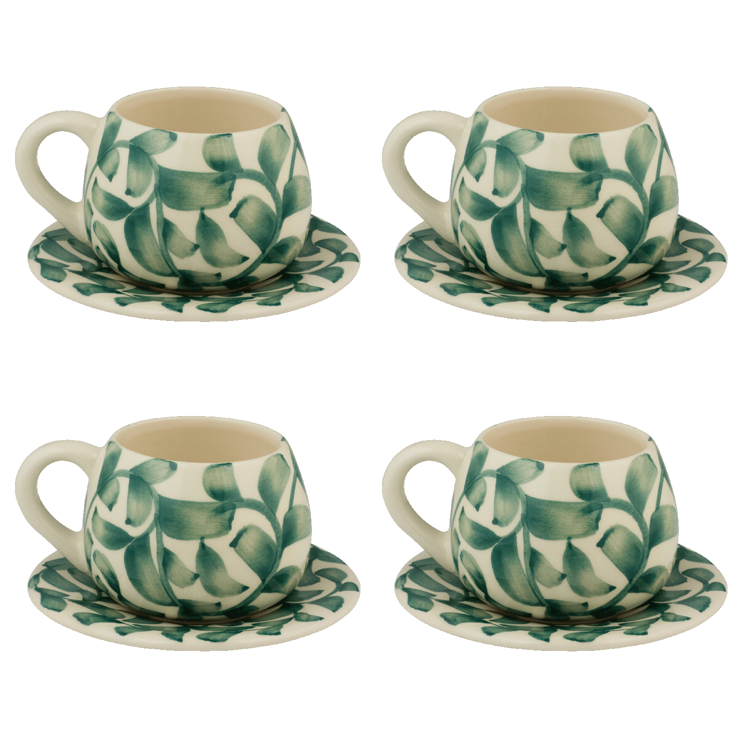 Green Scroll Coffee Cup & Saucers (Set of 4)