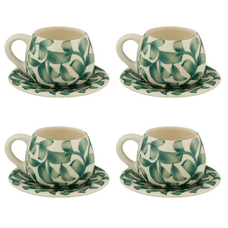 Green Scroll Coffee Cup & Saucers (Set of 4)