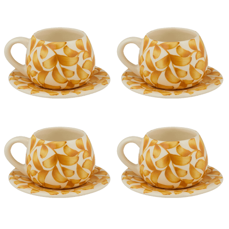 Yellow Scroll Coffee Cup & Saucers (Set of 4)