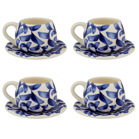 Navy Blue Scroll Coffee Cup & Saucer (Set of 4)