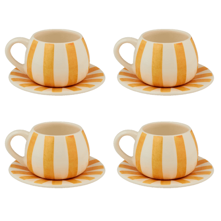 Yellow Stripes Coffee Cup & Saucers (Set of 4)