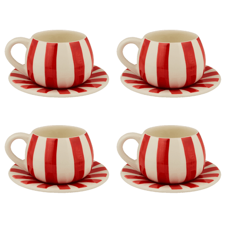 Red Stripes Coffee Cup & Saucers (Set of 4)